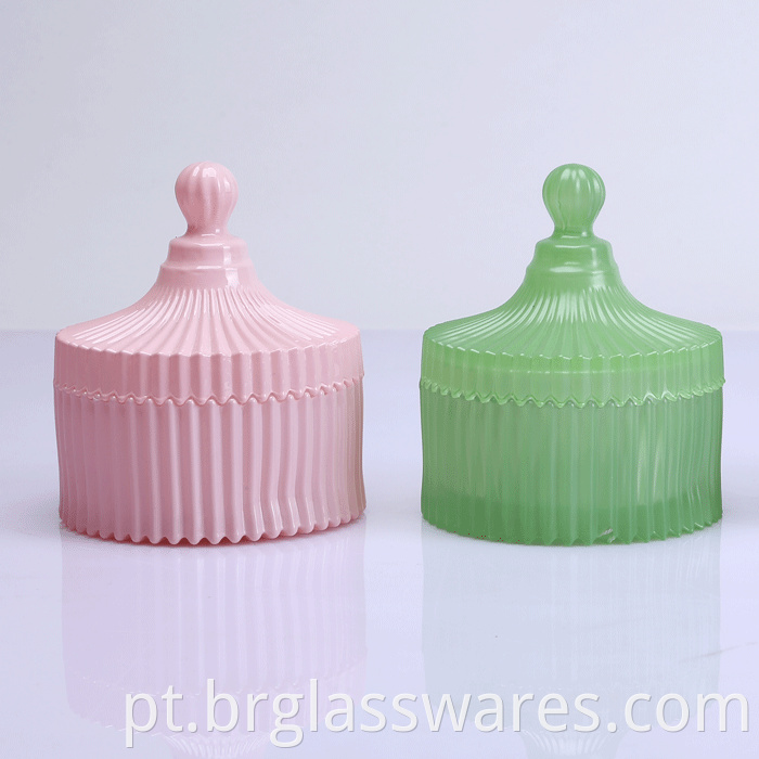 Frosted color ridged glass jars for candle